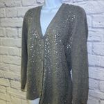 Talbots  Sequin Cardigan Sweater Lambswool Business Casual Career Church Gray Tan Photo 5