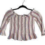American Eagle 100% Cotton Striped Smock Off the Shoulder Cropped Top Photo 4