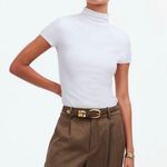 Madewell Top Short-Sleeve Mockneck Tee Cotton Blend Eyelet White XS NWT New Photo 0