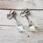 Vintage Clip On Earrings Teardrop Shape Iridescent Dangle Photo 0