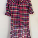 Dance & Marvel Red Plaid Distressed Destroyed Flannel Tunic Dress Jacket Small Photo 3
