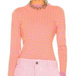 Brandon Maxwell Floral Gingham Wool Crewneck Sweater Pink Orange Size Large Photo 0