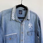 Gap Vintage  Denim Western Bow Shirt Button Down Coastal Cowgirl Dainty Large Photo 1