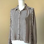 I Love H81  | Pink Black Striped Button Down High Low Blouse Sz M Photo 1