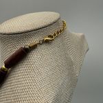 Wood Beaded Necklace Chunky Gold Tone Accent Statement Jewelry Brown Photo 3