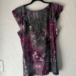Dress Barn Y2k Purple Floral Silver Metallic Sleeveless Blouse Top M Fairy Grunge Photo 8