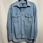 VTG Light Blue Denim Button Up Top Long Sleeve Retro Western Flap Pockets Boho L Size L Photo 0
