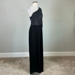 Adrianna Papell Beaded One Shoulder Wide Leg Pant Jumpsuit Black Size 10 Formal Photo 1