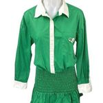 Ser.O.Ya Lexi Green Button Up Long sleeve Smocked Mini Blouson Shirt Dress Sz L Size L Photo 0