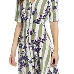 VERO MODA New Floral Stripe Button Up Vilja Dress Short Sleeve Mini Green Navy Photo 0