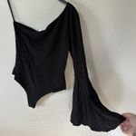 LPA Revolve Size Small Black One Shoulder Bell Flare Sleeve Bodysuit 578 Photo 1
