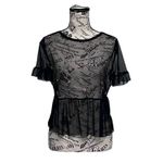 American Rag  Black Mesh Sheer Embroidered Peplum Top M Witchy Goth Dark Coquette Photo 1