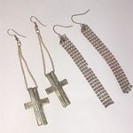 Gold Tone Boho Cross Dangle Brass Tone Mesh Earrings Photo 7