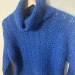 Laura Ashley Vtg  Mohair Sweater Blue Turtleneck Open Knit Crop Preppy Ski Soft L Photo 4
