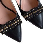 J.Crew EUC Leather Gwen Sling Back Gold Studded Bow Flats Black Size 8 Photo 6