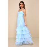 Lulus NWT  Endlessly Darling Light Blue Mesh Tiered Tie-Strap Maxi Dress Size S Photo 3