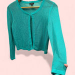 Talbots Cute minty green aqua scalloped hem pointelle knit sweater single hook sheer Photo 0