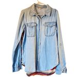GB Gianni Bini Women’s XL Denim Chambray Shirt Aztec Print Back Long Sleeve Blue Photo 0