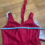 Mango MNG Linen Wrap Jumpsuit Red Wide Leg Sleeveless Has Belt V Neck Sz XL Photo 7