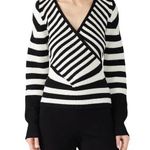 Tome Black White Striped Merino Wool Long Sleeve Crossover Wrap Sweater Size 16 Photo 10