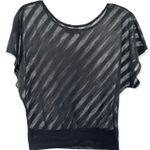 Almost Famous Women’s Black Dolman Sleeve Sheer Striped Pullover Relaxed Shirt Medium Photo 0