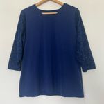 Denim & Co  Blue Lace Sleeve Blouse Photo 0