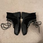Lucky Brand  Iliana Black Suede Wool Lace Up Hiker Combat Boots Photo 3