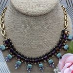 J.Crew Gold Tone, Blue, Purple & Amber Color Collar Crystal Statement Necklace Photo 0