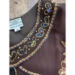 Scala  Women's Black Floral 100% Silk Beaded Blouse Top Size Large Photo 10