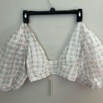 For Love & Lemons Crop Top Denise White Multicolor Eyelet Embroidery Puff Sleeve Photo 13