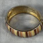Vintage Hinged Clamper Bangle Bracelet Multicolor Inlay Metal Earth Tone Colors Brown Photo 7