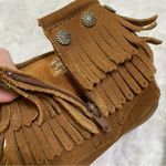 Minnetonka Double Fringe Suede Bootie Moccasins 6.5 Dusty Brown Side Zip Leather Photo 9