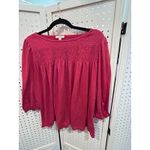 Max Studio  Smocked Empire Waist Long Sleeve Top Women's Size‎ L Pink Polyester Photo 2