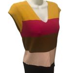 Loft Striped Short Cap Sleeve Sweater Vest Size M V~Neck Bold Colorful Soft Cozy Photo 3