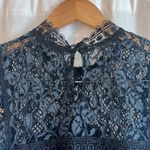 ZARA  Contrasting Black/Teal Sleeveless Lace Ruffled Midi Shift Dress Photo 8