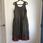 Shack Inc. dress Steampunk Lagenlook Silk Olive Green Large Vintage peasant Brown Photo 3