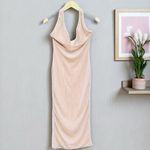 Oh Polly  Plunge Neck Halter MIDI Dress In Rose Gold NWT Photo 1