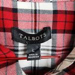 Talbots  Plaid Metallic Button up Shirt Blouse Top Red White Black Cotton Size L Photo 1