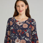 Loft  Dark Navy Floral Lightweight Shirt Blouse Small Photo 0