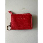 Fossil  Red Popstitch Pebble Genuine Leather Bi-Fold Zip Coin ID Card Mini Wallet Photo 1
