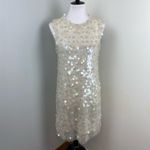 PINKO Ivory Iridescent Sequin Sleeveless Mini Shift Dress Size 6 $784 Cocktail White Photo 1