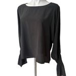 L'Agence  Gianne Black Open Bell Sleeve Silk Blouse, Sz S Photo 5