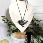 Gunmetal Silver Bird with Crystals Pendant on Chain and Earrings Set Photo 0