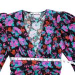 ZARA Mini Dress Womens XS V-Neck Floral Draped Long Sleeve Padded Shoulders 80s Photo 6