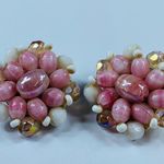 Vintage Western Germany Beaded Cluster Clip on Earrings Pink Shades White Luster Photo 1