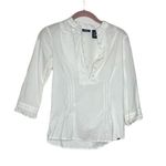 IZOD Cotton Popover Pullover Top White Half Buttoned Boho Size XS Photo 2
