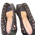 Alexandre Birman  Black Leather Cut Out Heels Size 40.5 Laser‎ Cut Peep Toe Shoes Photo 2