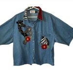 VTG Rhea’s size 3x denim funky jungle button up shirt Blue Photo 0