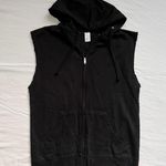 Sewn on Patch Sleeveless Hoodie Black Size L Photo 3