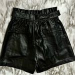 Beige Botany Black Vegan Leather High Waisted Belted Paper Bag Shorts Size Small Photo 3